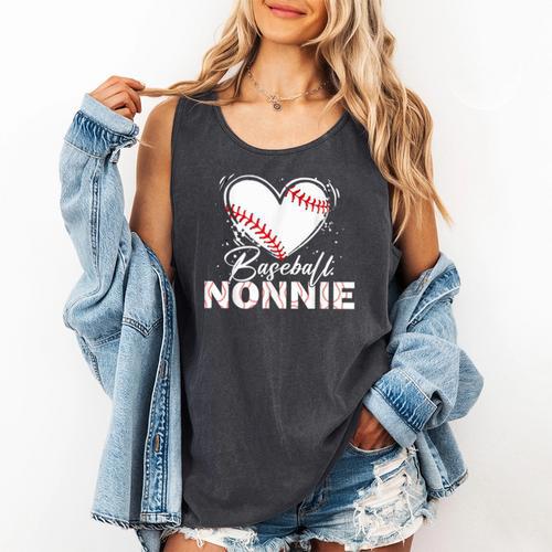 Baseball Nonnie Baseball Heart Comfort Colors Tank Top - Sportilla
