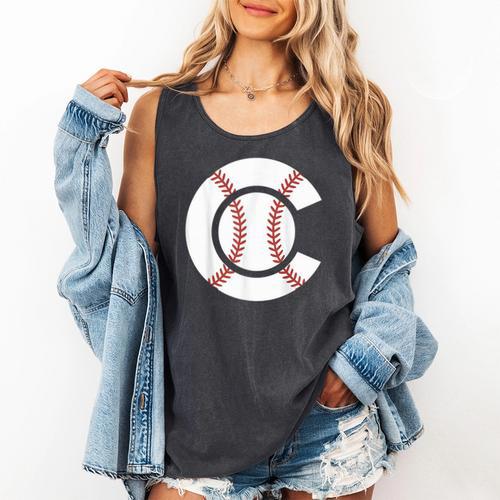 Baseball Sport Player Graphic Monogram Initial Letter C Comfort Colors Tank Top - Sportilla