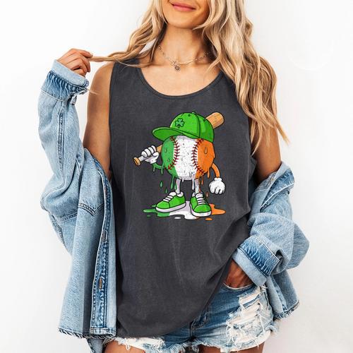 Boys St Patricks Day Irish Flag Kids Baseball Ice Cream Drip Comfort Colors Tank Top - Sportilla