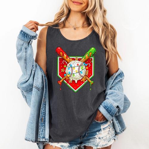Christmas Baseball Ice Cream Drip Men Women Kids Comfort Colors Tank Top - Sportilla