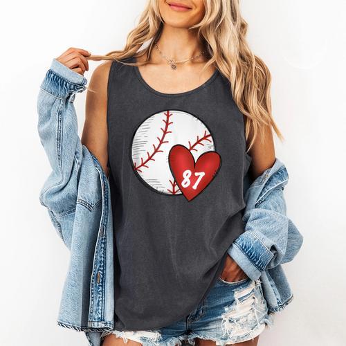 Custom Baseball Mom Number 87 Heart For Mom Mommy Comfort Colors Tank Top - Sportilla