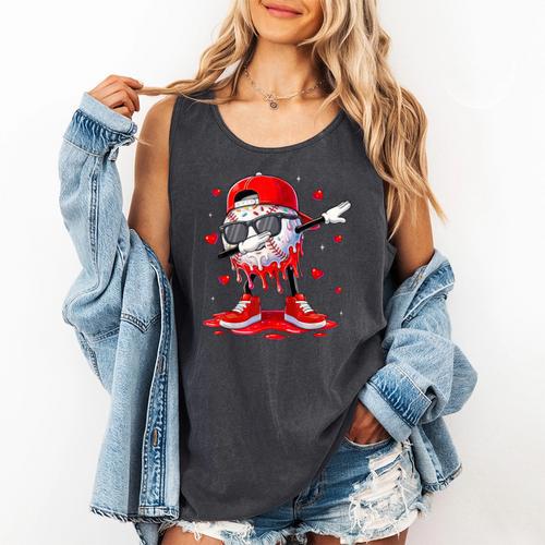 Dabbing Baseball Drip Ice Cream Youth Boy Valentines Day Comfort Colors Tank Top - Sportilla