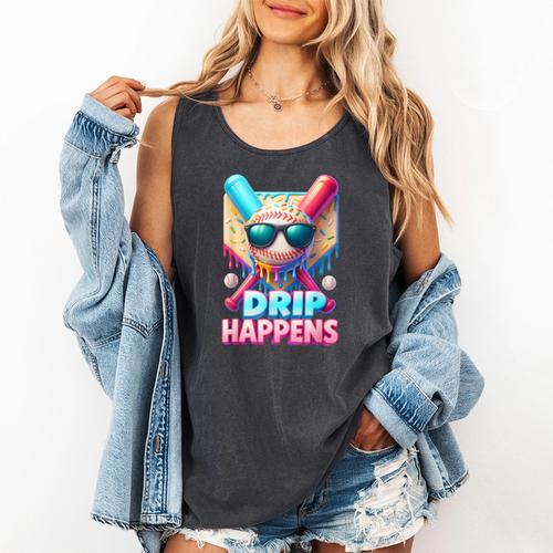 Drip Happens Baseball Ice Cream Bat And Ball With Sunglasses Comfort Colors Tank Top - Sportilla