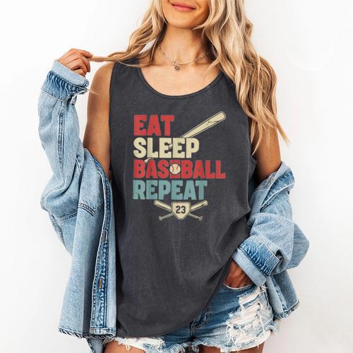 Eat Sleep Baseball Repeat Bat Ball Player Fan Comfort Colors Tank Top - Sportilla