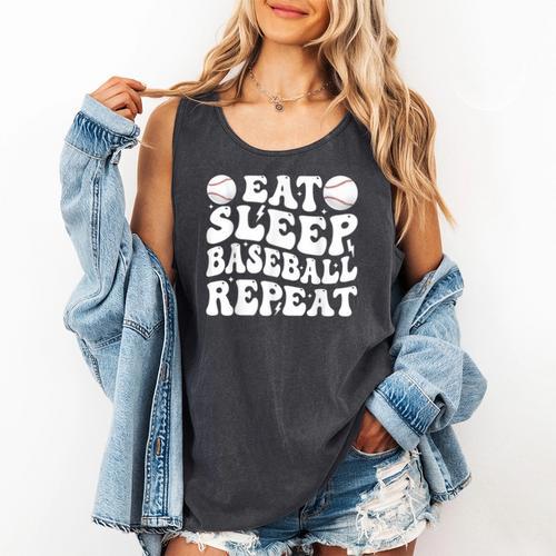 Eat Sleep Baseball Repeat Baseball Lover Baseball Mom Girls Comfort Colors Tank Top - Sportilla