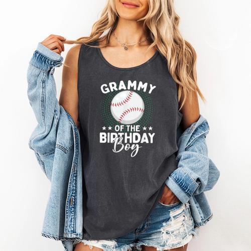 Grammy Of The Birthday Boy Baseball Player Birthday Comfort Colors Tank Top - Sportilla
