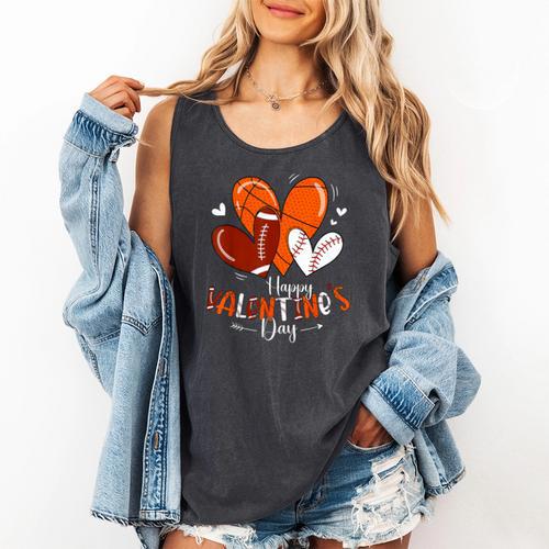 Happy Valentines Day Basketball Baseball Football Boys Comfort Colors Tank Top - Sportilla