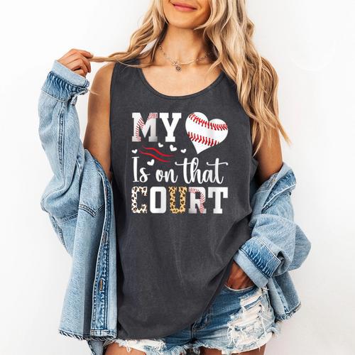 My Heart Is On That Court Baseball Player Baseball Mom Comfort Colors Tank Top - Sportilla