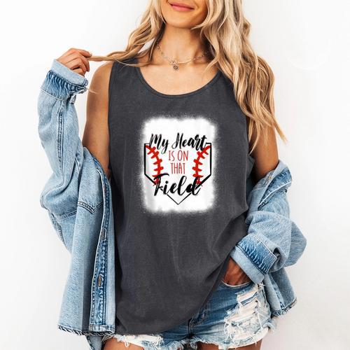 My Heart Is On That Field Baseball Mom Momm Comfort Colors Tank Top - Sportilla