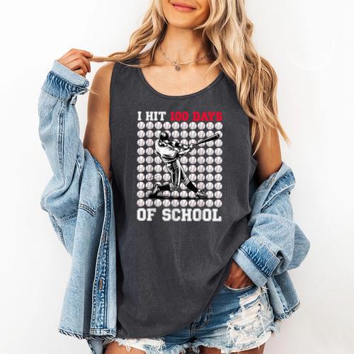 I Hit 100 Days Of School Baseball 100th Day Boys Kids Comfort Colors Tank Top - Sportilla