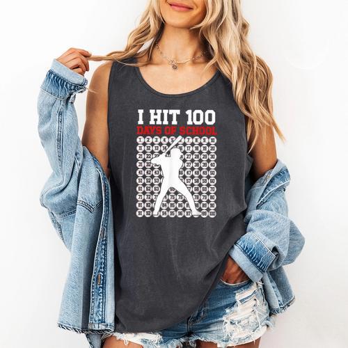 I Hit 100 Days Of School Baseball 100 Day Of School Comfort Colors Tank Top - Sportilla