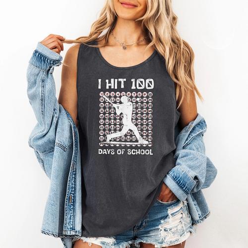 I Hit 100 Days Of School Baseball Player 100th Day Boys Kids Comfort Colors Tank Top - Sportilla