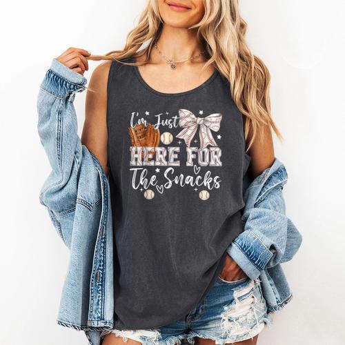 I'm Just Here For The Snacks Baseball Coquette Game Day Girl Comfort Colors Tank Top - Sportilla