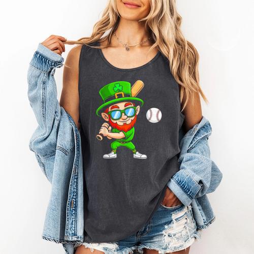 Kids St Patricks Day Shirt Leprechaun Baseball Boys Men Comfort Colors Tank Top - Sportilla