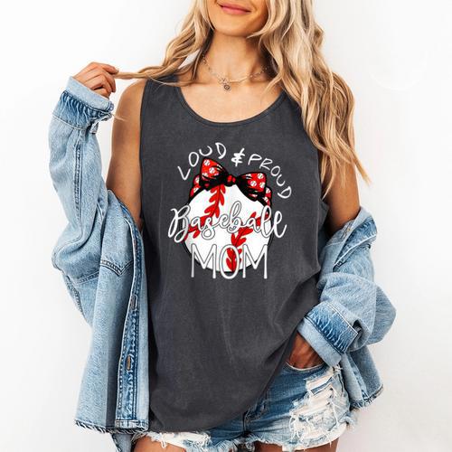 Loud & Proud Baseball Mom Baseballs Mother Sport Women Girls Comfort Colors Tank Top - Sportilla