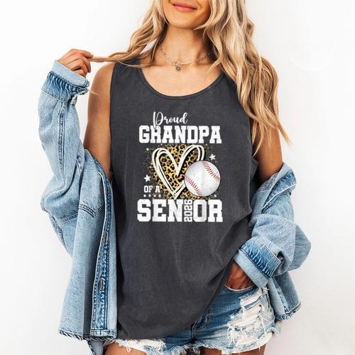 Proud Grandpa Of A 2026 Senior Baseball Graduation Leopard Comfort Colors Tank Top - Sportilla