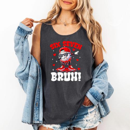 Six Seven 67 Bruh 6 7 Meme Valentine Baseball Drip Boys Kids Comfort Colors Tank Top - Sportilla