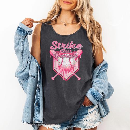 Strike Out Breast Cancer Baseball Drip For Boys Youth Comfort Colors Tank Top - Sportilla