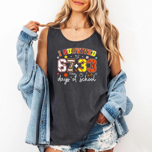 I Survived 6733 Days Baseball Football Basketball 100 Days Comfort Colors Tank Top - Sportilla
