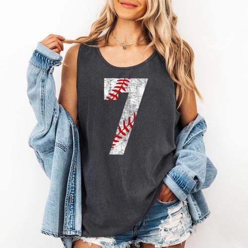 Vintage Baseball Mom 7 Jersey Baseball Favorite Player Comfort Colors Tank Top - Sportilla
