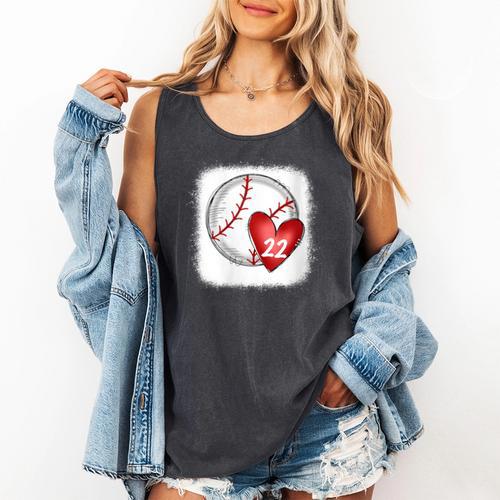 Womens Bleached Custom Baseball Mom Number 22 Heart For Mom Comfort Colors Tank Top - Sportilla