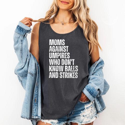 Women's Moms Against Umpires Parents Mom Baseball Sarcastic Comfort Colors Tank Top - Sportilla