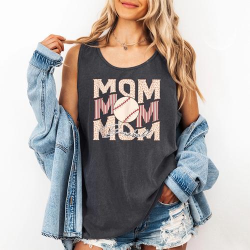 Women's Retro Baseball Mama Distressed Baseball Mom Life Comfort Colors Tank Top - Sportilla