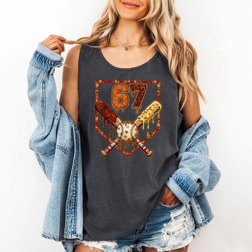 67 Baseball Drip Thanksgiving Six Seven Boys Teens Kids Comfort Colors Tank Top - Sportilla
