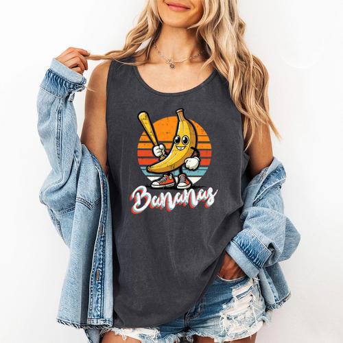 Bananas Baseball Sunset Retro Fruit Sports Boys Kids Men Premium Tri-Blend Comfort Colors Tank Top - Sportilla
