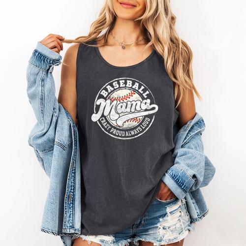 Baseball Mama Baseball Mom Matching Family Crazy Proud Premium Comfort Colors Tank Top - Sportilla
