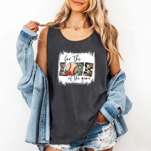 Baseball Mom Leopard For The Love Of The Game Bleached Women Comfort Colors Tank Top - Sportilla