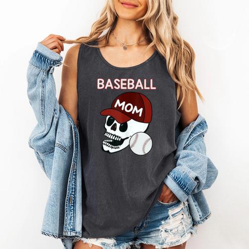 Baseball Mom Skull Sports Skeleton Comfort Colors Tank Top - Sportilla