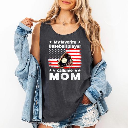 My Baseball Player Calls Me Mom Baseball Mom Comfort Colors Tank Top - Sportilla