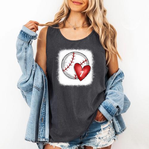 Bleached Custom Baseball Mom Number 7 Heart For Mom Comfort Colors Tank Top - Sportilla