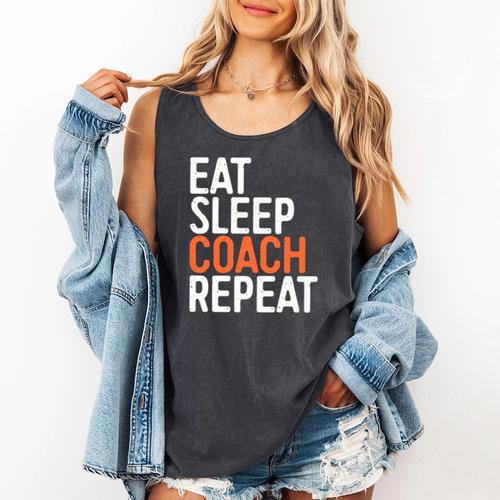 Eat Sleep Coach Repeat Shirt Men Women Baseball Lover Comfort Colors Tank Top - Sportilla