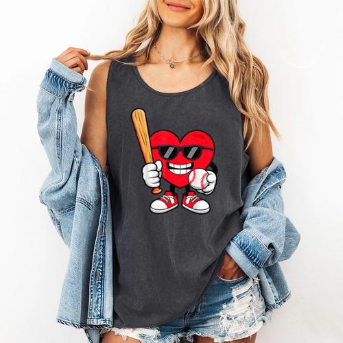 Heart Playing Baseball Valentines Day Comfort Colors Tank Top - Sportilla