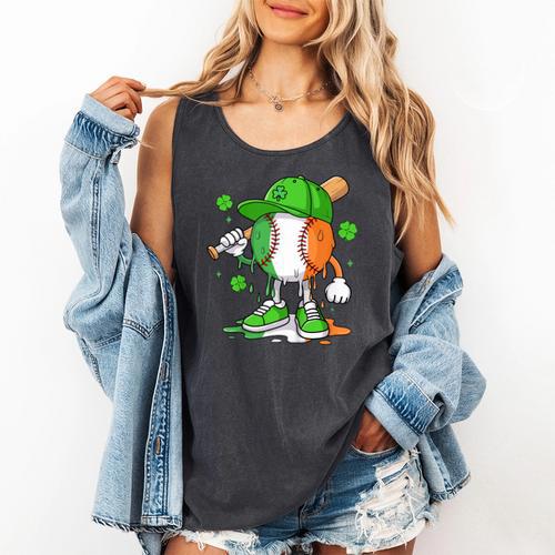 Kids Boys St Patricks Day Irish Flag Kids Baseball Ice Cream Drip Comfort Colors Tank Top - Sportilla