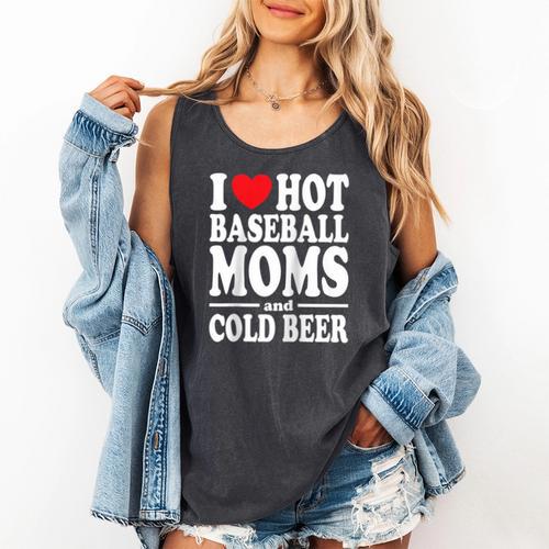 I Love Heart Hot Baseball Moms And Cold Beer Raglan Baseball Tee Comfort Colors Tank Top - Sportilla