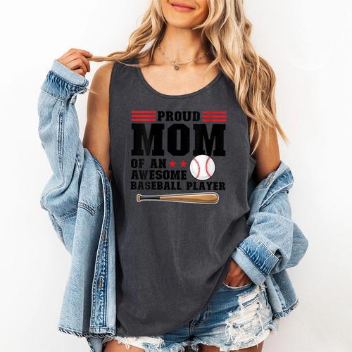 Proud Mom Of An Awesome Baseball Player Baseball Mom Comfort Colors Tank Top - Sportilla