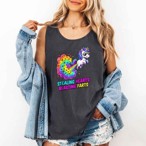Unicorn Fart Valentine Stealing Hearts Blasting Farts Raglan Baseball Tee Comfort Colors Tank Top - Sportilla