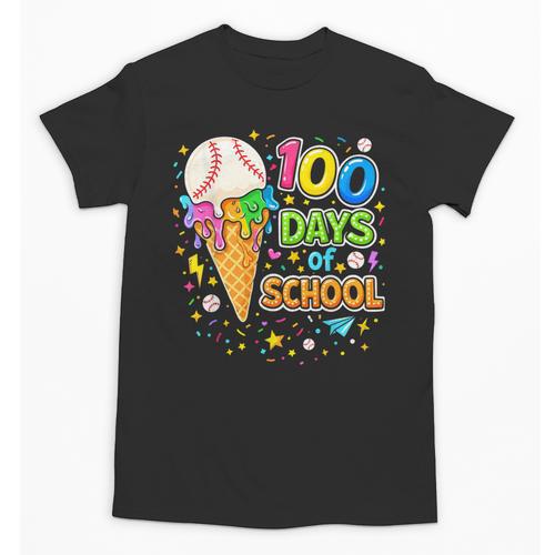 100 Days Of School Baseball Ice Cream Drip Boys Kids Player Unisex T-Shirt - Sportilla