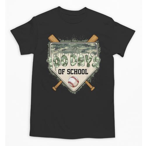 100 Days Of School Home Plate Camo Baseball Dripping Boys Unisex T-Shirt - Sportilla