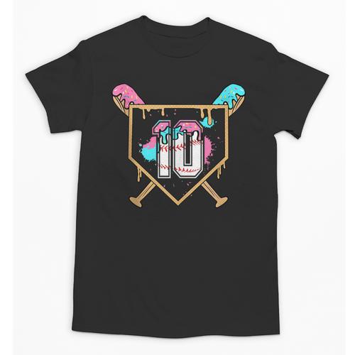 10th Birthday Baseball Bat Ice-Cream Drip 10yrs Old Boys Unisex T-Shirt - Sportilla