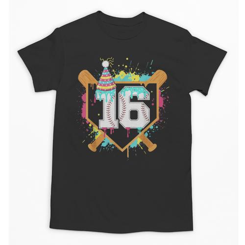 16th Birthday Baseball Drip Number 16 Year Old Birthday Boy Unisex T-Shirt - Sportilla