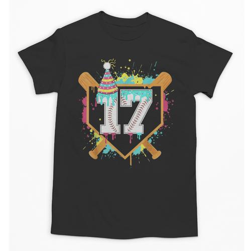 17th Birthday Baseball Drip Number 17 Year Old Birthday Boy Unisex T-Shirt - Sportilla