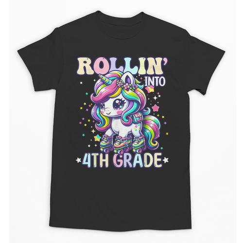 4th Grade Back To School First Day Girls Rollin Unicorn Unisex T-Shirt - Savourry
