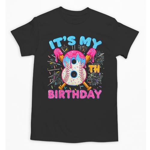 8th Birthday Baseball 8 Year Old Ice Cream Drip Boy Baseball Unisex T-Shirt - Sportilla