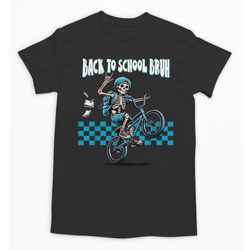 Back To School Bruh Boy Skeleton Riding On a BMX Bike Unisex T-Shirt - Savourry