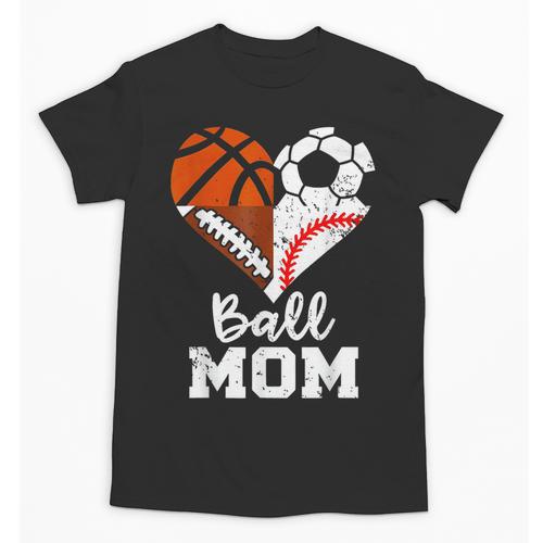 Ball Mom Heart Soccer Basketball Baseball Football Mom Unisex T-Shirt - Sportilla