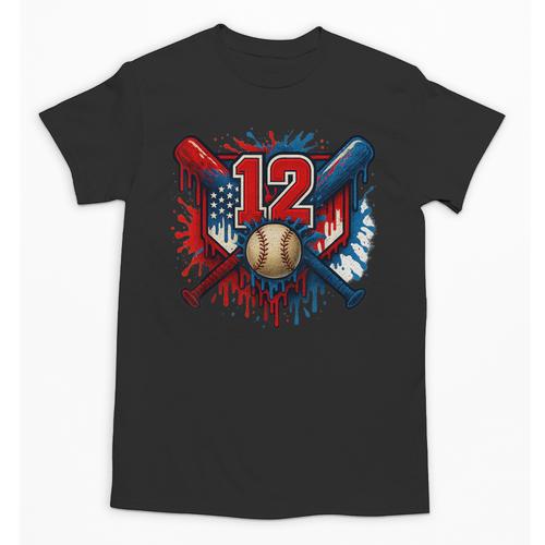 Baseball 12 Year Old Splash Drip 12th Birthday Boy Number 12 Unisex T-Shirt - Sportilla